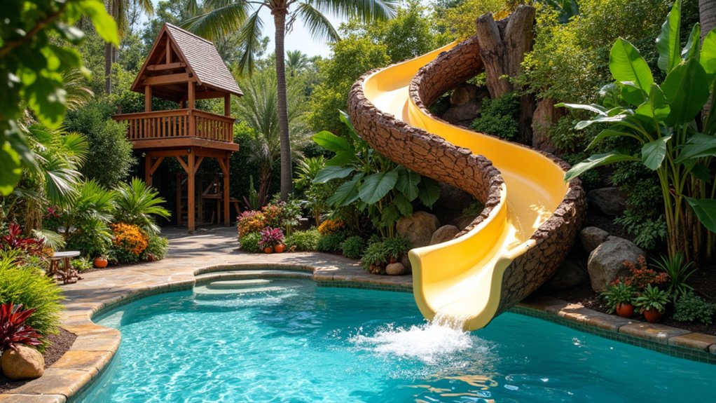 23 Fun Pool Landscaping With Slide Features Kids Will Love adventure filled backyard playland