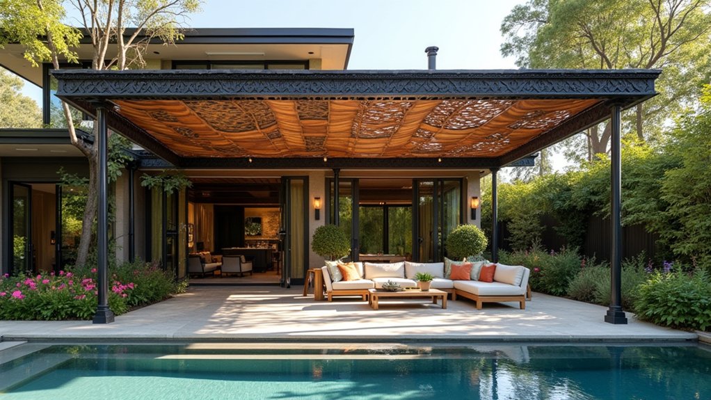 17 Elegant Pool Deck Pergola Designs That Add Structure and Shade artistic custom eco friendly pergola