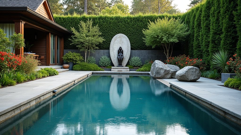 18 Sophisticated Landscaping Around Inground Pool Designs That Flow Beautifully artistic elegance by poolside