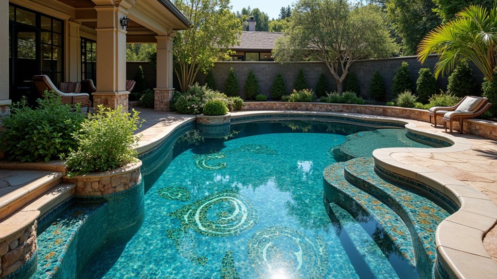 23 Fiberglass Pool Design Ideas That Are Built to Impress artistic mosaic tile designs
