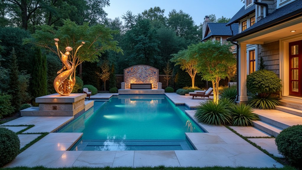 20 Smart Pool Landscaping for Privacy That Still Looks Great artistic outdoor pool enhancements