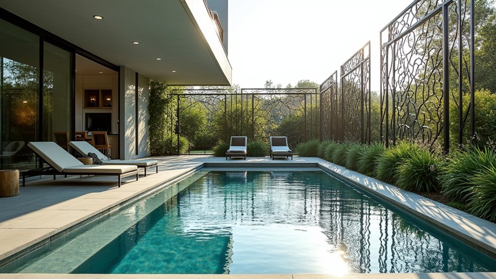 23 Modern Pool Design Ideas That Redefine Outdoor Living artistic safety pool fencing