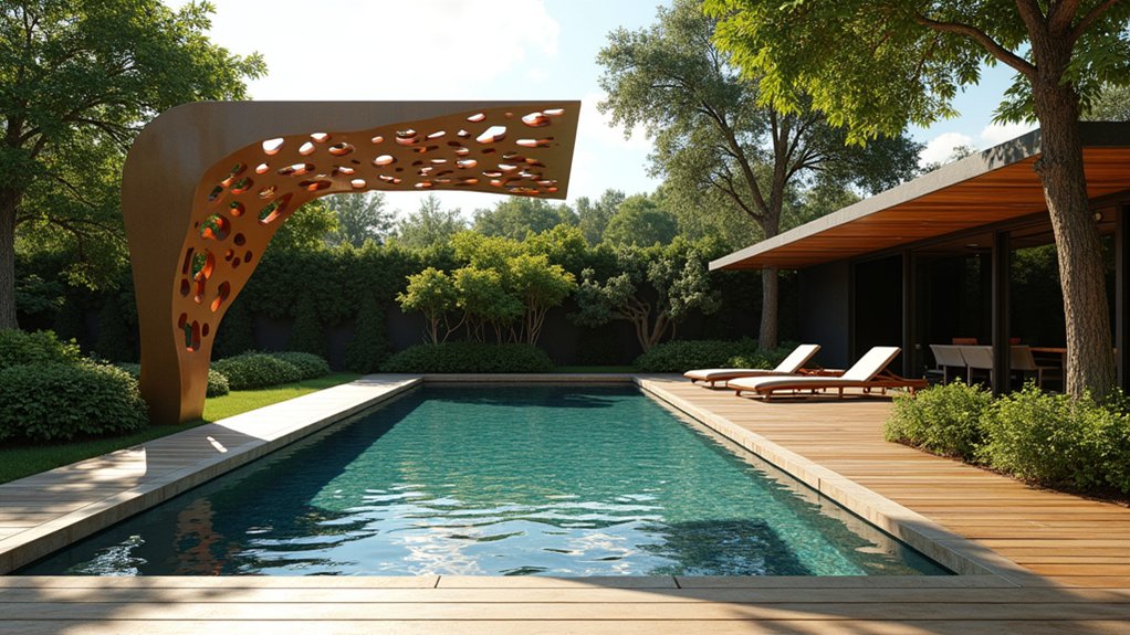 21 Clever Pool Deck Shade Ideas for Cool Summer Days artistic shade sculpture enhancement