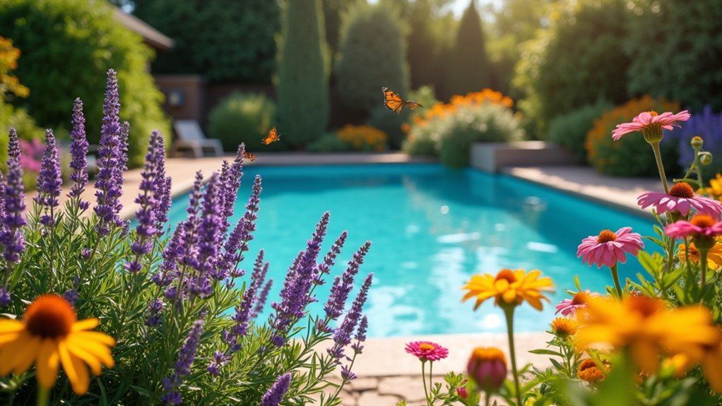 20 Vibrant Pool Landscaping With Flowers to Add Color and Charm attract butterflies with blooms