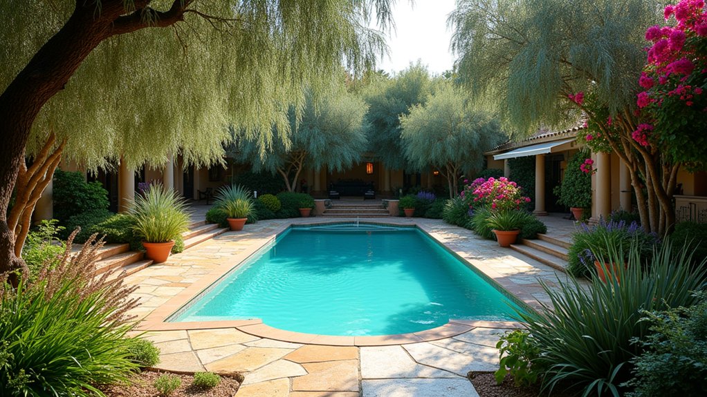 18 Mediterranean Pool Design Ideas for Timeless Style backyard paradise with greenery
