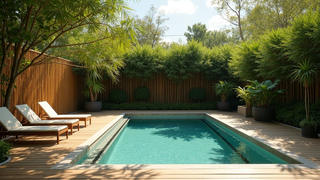 23 Smart Pool Deck Privacy Ideas That Still Feel Open bamboo fencing for tranquility