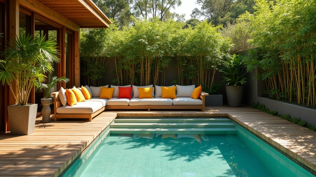 21 Creative Cheap Pool Deck Ideas That Still Shine bamboo panels enhance tranquility