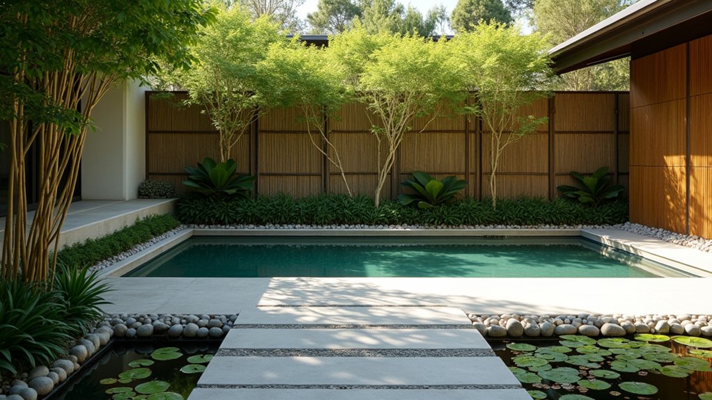 20 Peaceful Zen Pool Landscaping Ideas to Create Calm Outdoors bamboo screens for privacy