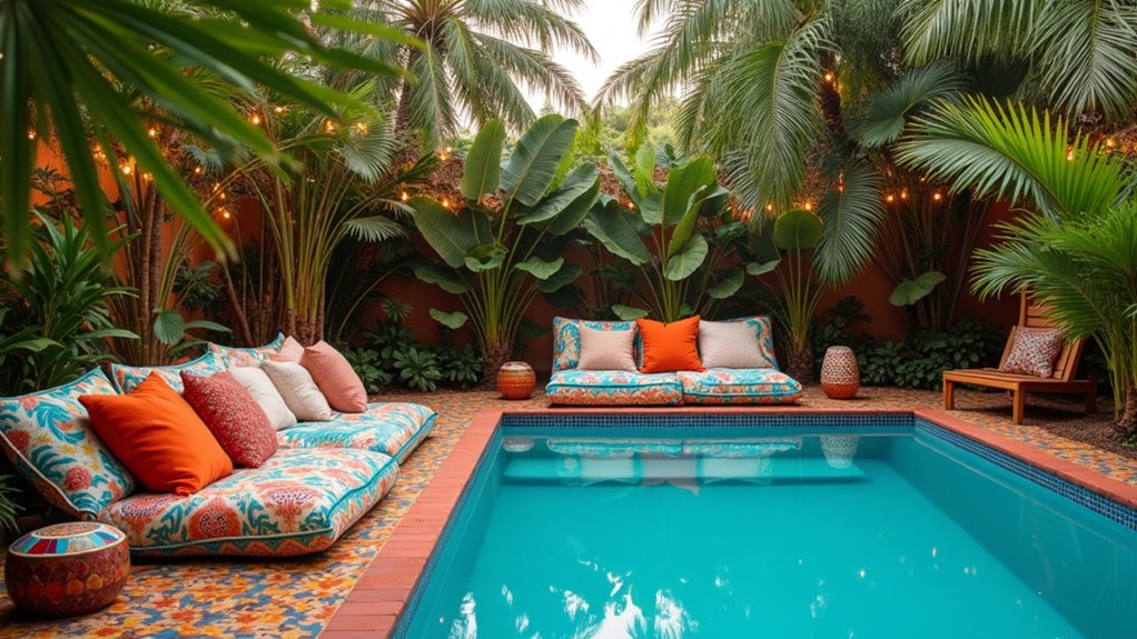 15 Stunning Pool Landscaping Backyard Looks You’ll Want to Copy bohemian backyard pool oasis