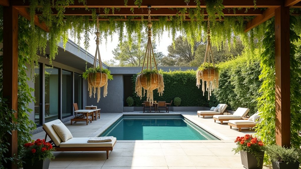23 Smart Pool Deck Privacy Ideas That Still Feel Open bohemian macram plant hangers