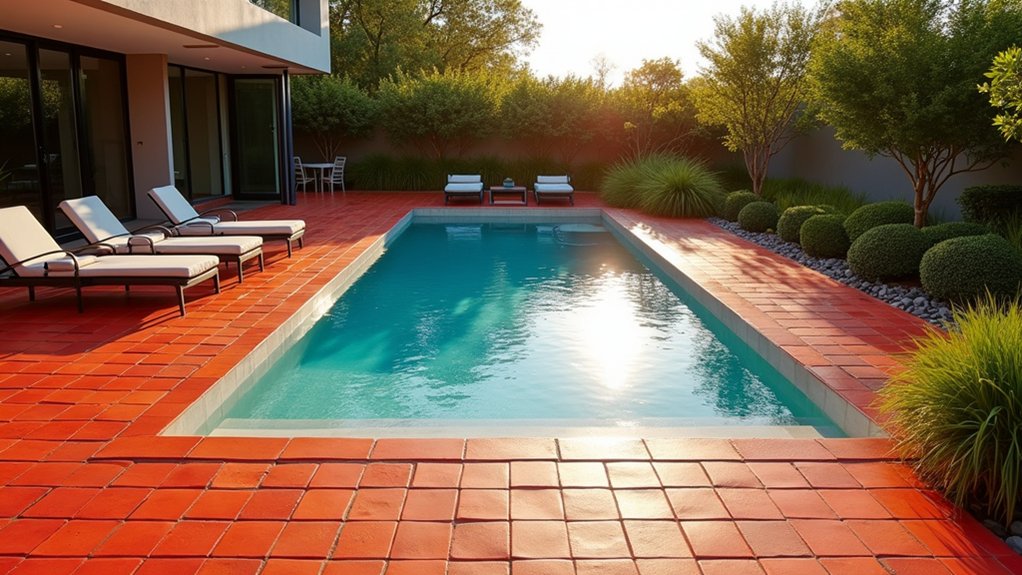 21 Fresh Pool Deck Color Ideas That Make a Statement bold warm poolside elegance