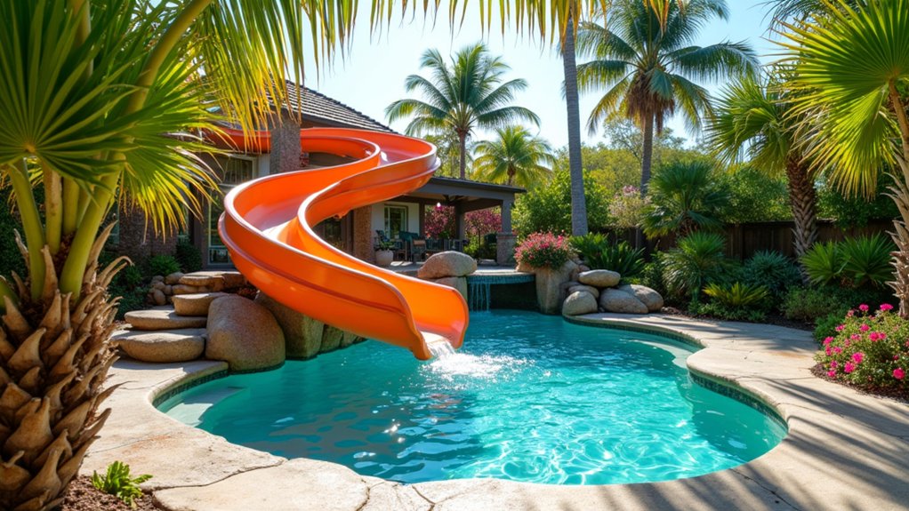 23 Fun Pool Landscaping With Slide Features Kids Will Love bridge slide adventure awaits