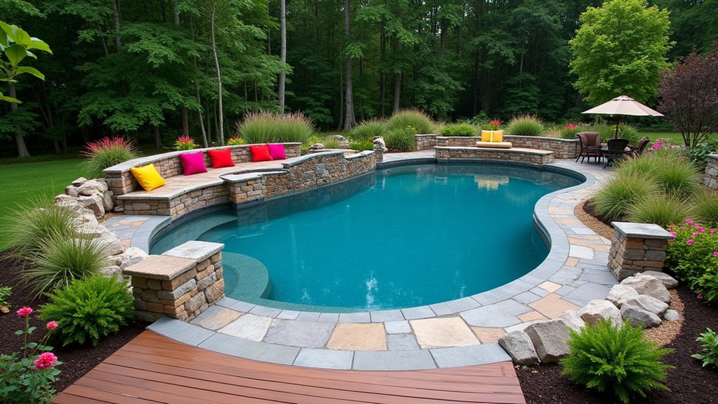 20 Clever Backyard Above Ground Pool Landscape Ideas That Work in Any Yard built in poolside seating solutions