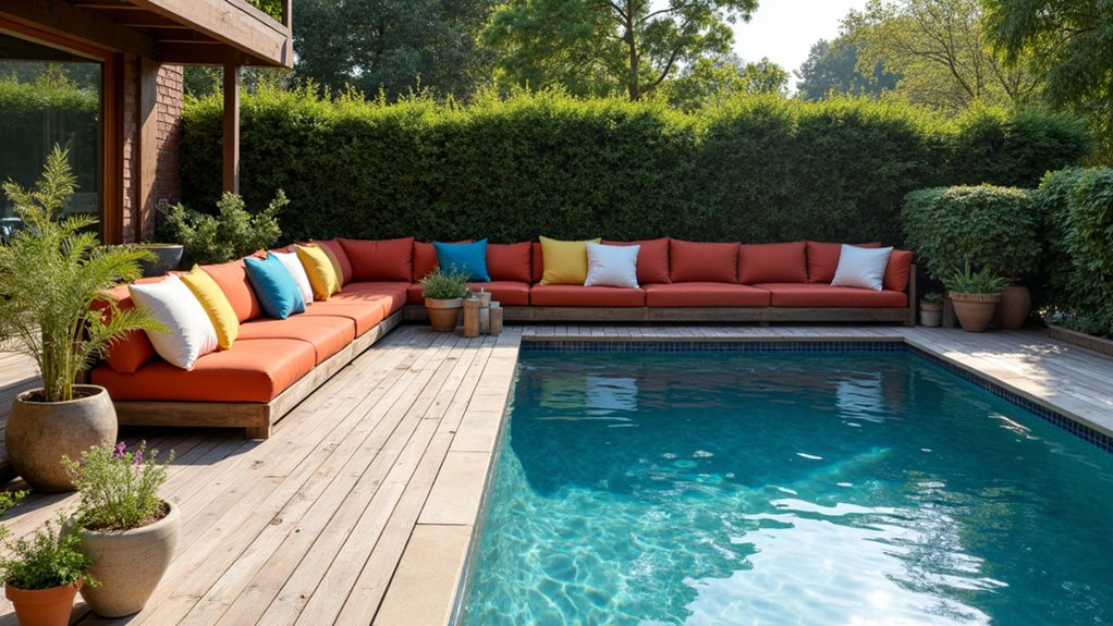 17 Clever DIY Pool Deck Above Ground on a Budget Projects That Work built in seating for decks