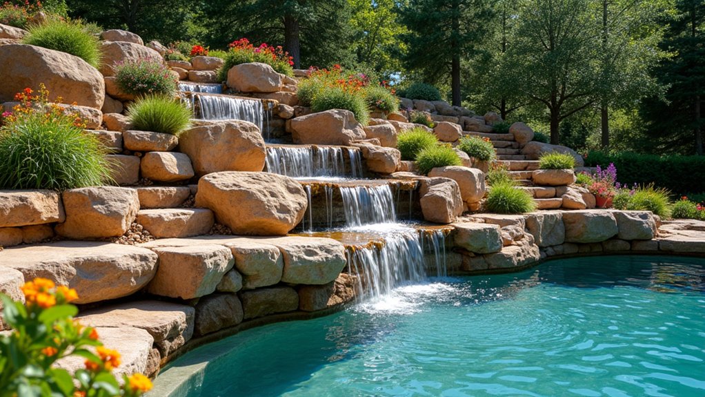15 Bold Pool Landscaping With Boulders That Make a Statement cascading rugged stone elegance