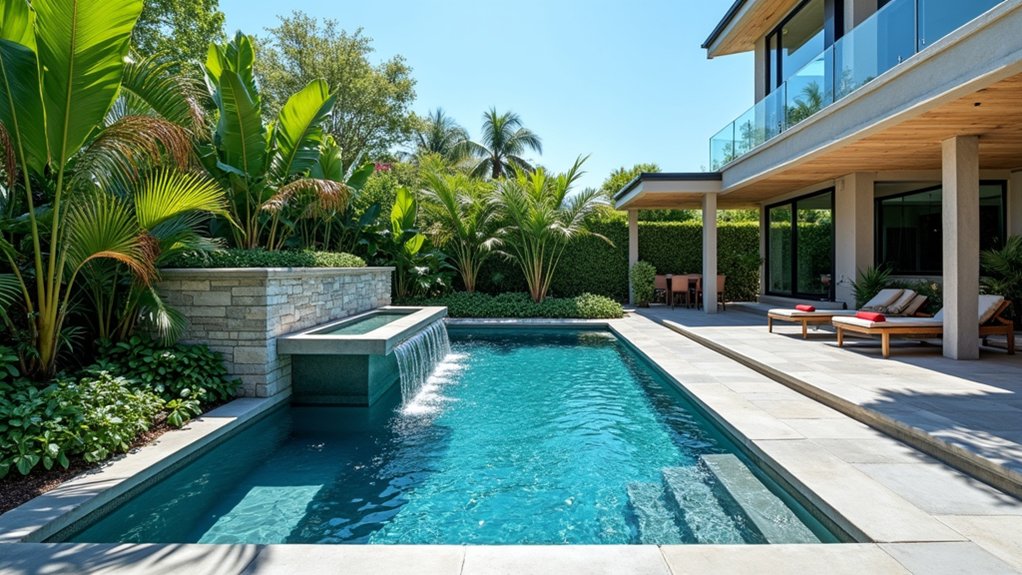15 Pool Ideas With Tanning Ledge Spaces to Soak up the Sun cascading shelves tranquil luxury