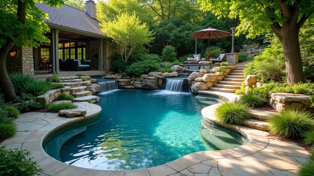 23 Natural Pool Design Ideas That Embrace Organic Beauty cascading stone pool terraces