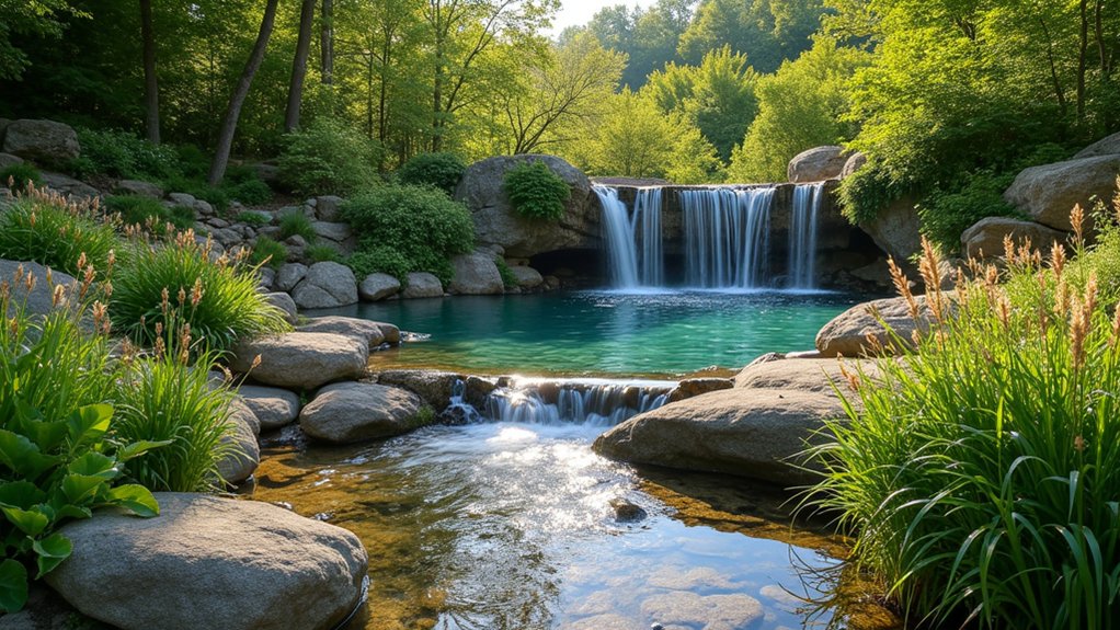 18 Natural Pool Ideas That Blend Seamlessly With Nature cascading stream water feature