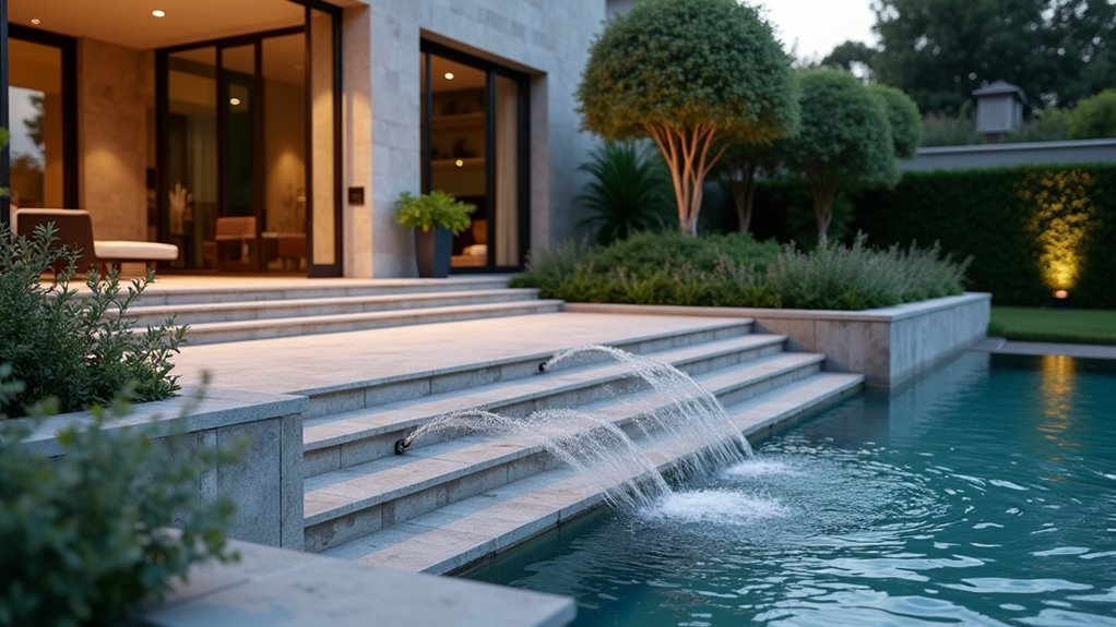 20 Pool Design Ideas With Fountain Features That Add Flair cascading water steps elegance
