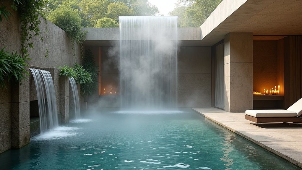 20 Indoor Pool Ideas That Bring the Spa Home cascading water tranquility oasis