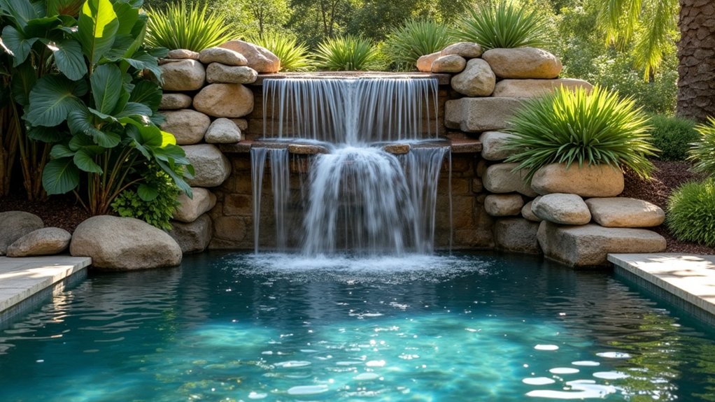23 Dreamy Pool Ideas With Waterfall Features to Wow Guests cascading water wall tranquility