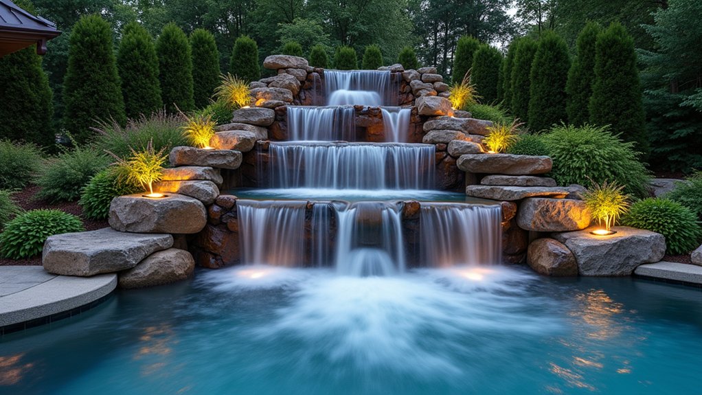 15 Fun Pool Ideas With Jacuzzi Vibes for Ultimate Comfort cascading waterfall and jacuzzi