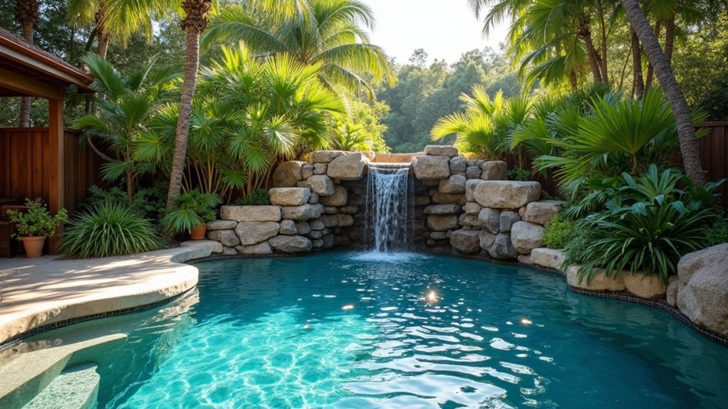 20 Resort Pool Ideas That Feel Like a Vacation at Home cascading waterfall sensory experience