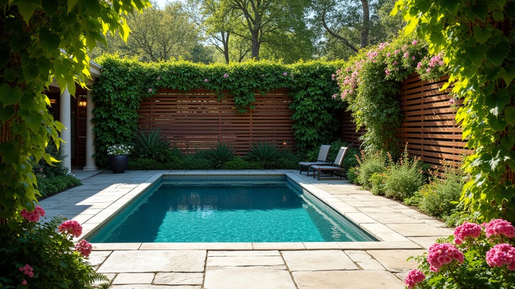 23 Stylish Pool Landscaping With Fence Ideas That Feel Secure and Chic charming wooden slat fences