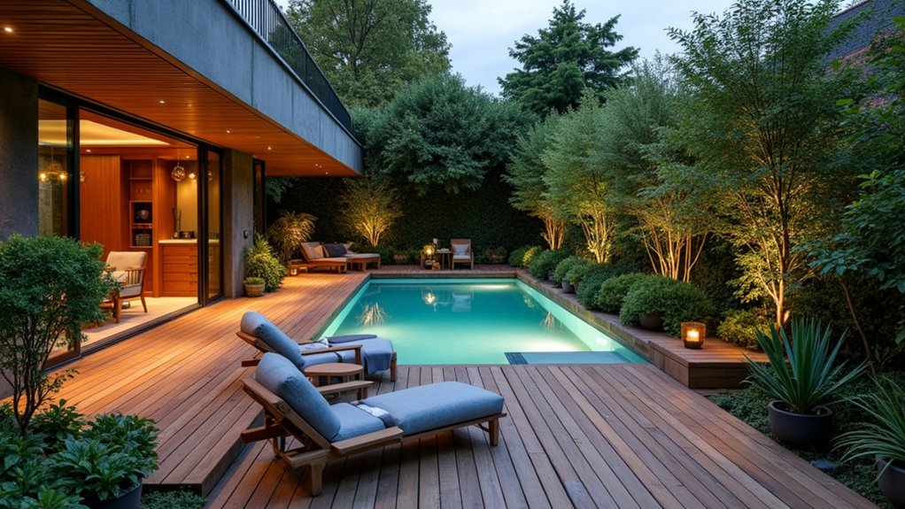 17 Bold Above Ground Pool Deck Multi Level Designs That Add Dimension chic compact urban oasis