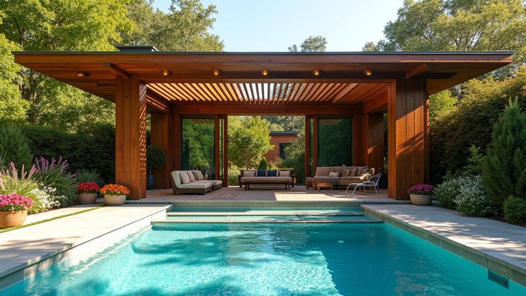 21 Clever Pool Deck Shade Ideas for Cool Summer Days chic covered outdoor retreat