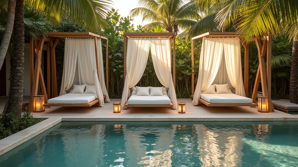 23 Cozy Pool Deck Decorating Ideas With Seating Areas for Relaxation chic floating relaxation retreats