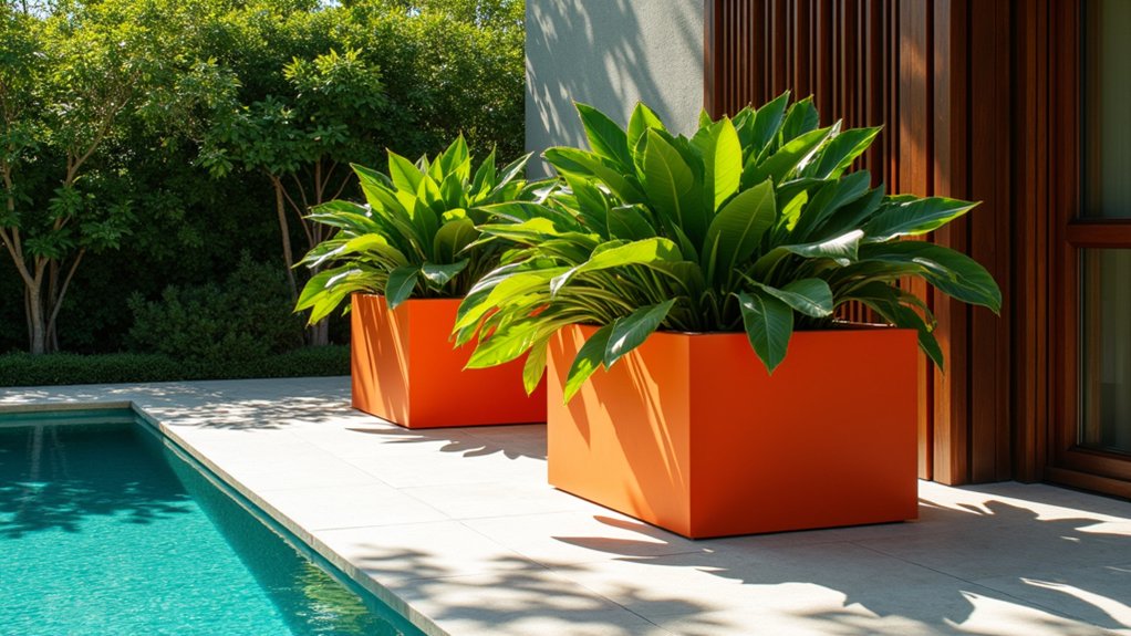 18 Beautiful Pool Landscaping Ideas to Refresh Your Outdoor Space chic geometric poolside planters