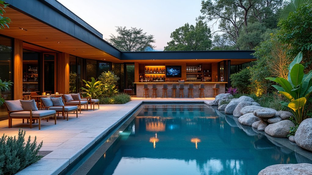 18 Creative Oval Above Ground Landscaping Ideas That Break the Mold chic inviting poolside bar