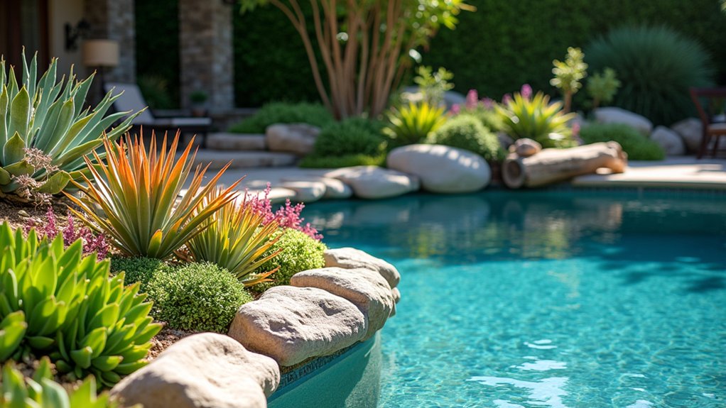 18 Budget-Friendly Pool Landscaping Ideas That Look High-End chic low maintenance succulent garden