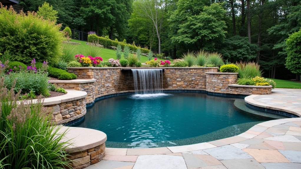 20 Functional Pool Landscaping With Retaining Wall Designs That Add Structure chic mixed material designs