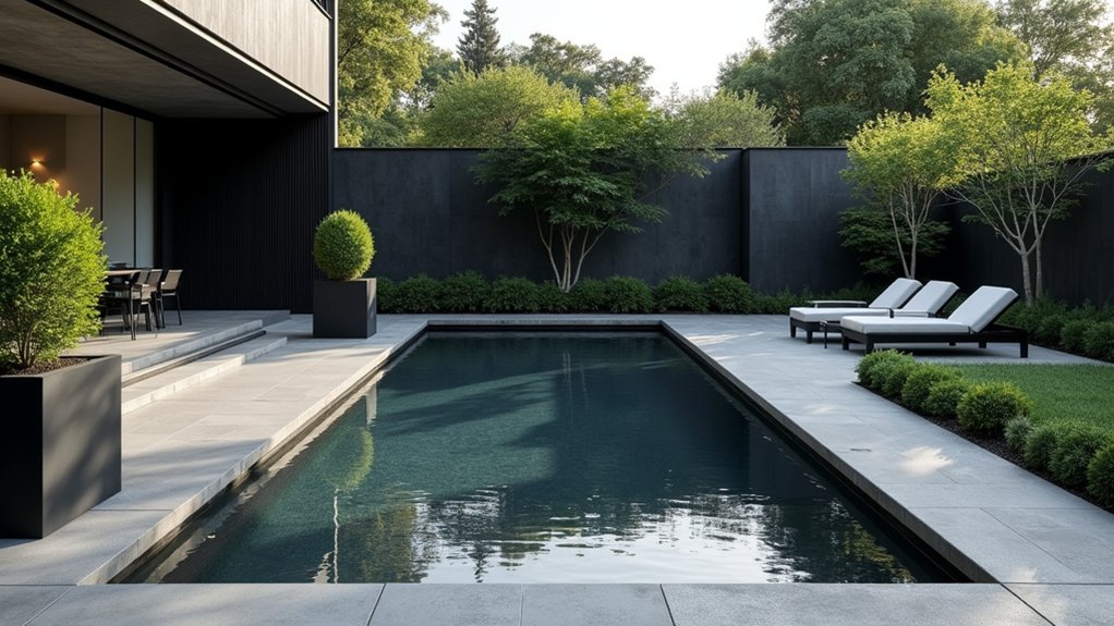 18 Sleek Minimalist Pool Landscaping Ideas That Keep It Simple chic monochrome pool design