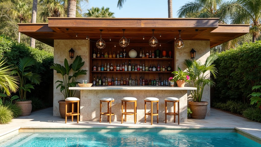 23 Fresh Pool Deck Renovation Ideas That Completely Transform Your Yard chic poolside bar oasis