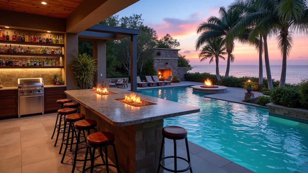 15 Lavish Luxury Pool Landscaping Ideas for a Resort-Level Experience chic poolside bar oasis
