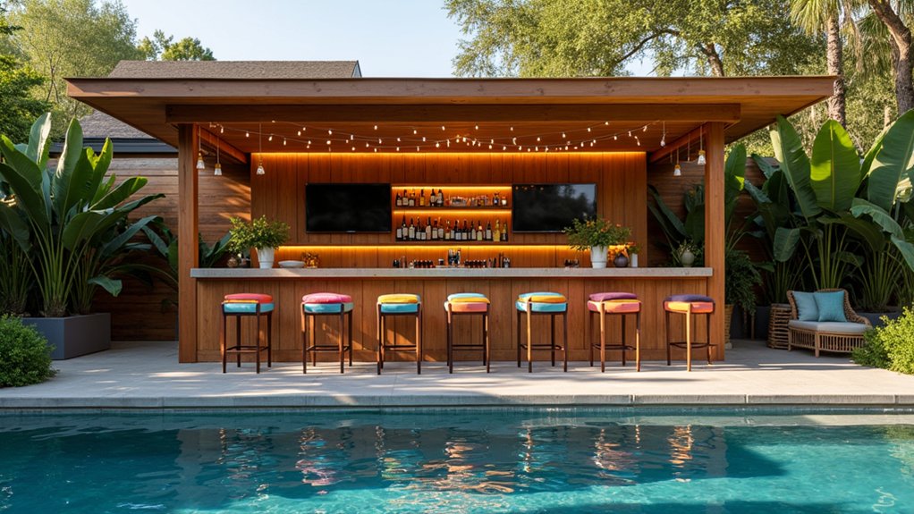 21 Inspiring Pool Deck Makeover Ideas You’ll Want to Try This Summer chic poolside bar setup