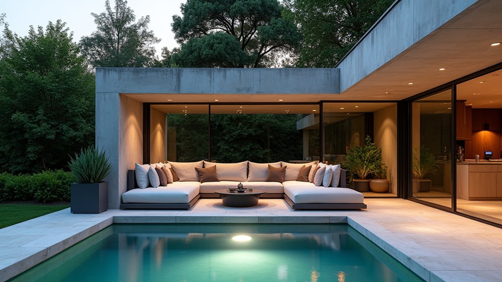 23 Cozy Pool Deck Decorating Ideas With Seating Areas for Relaxation chic sunken seating oasis