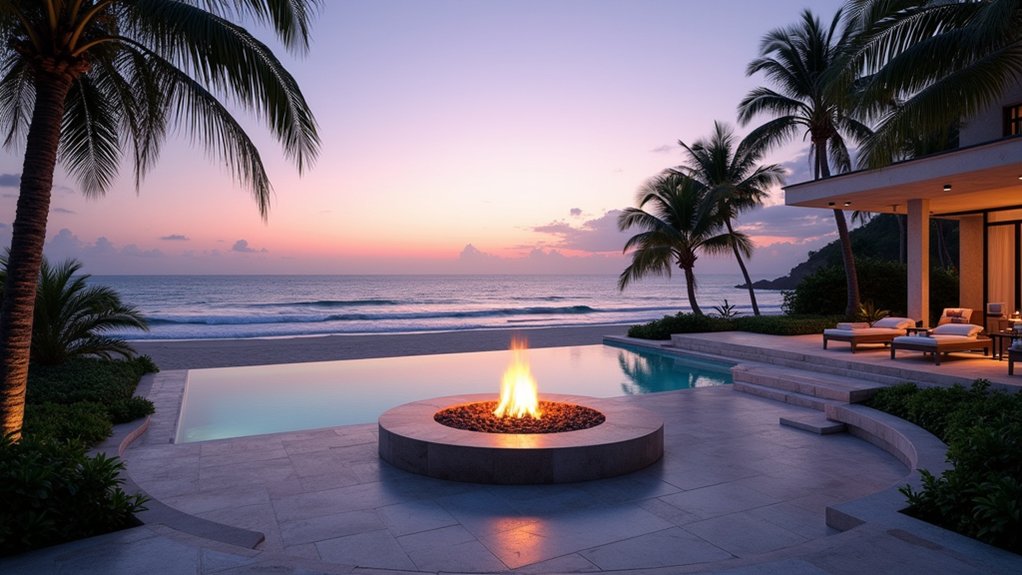 15 Pool Design Ideas With Fire Pit Accents for Cozy Nights coastal fire pit retreat