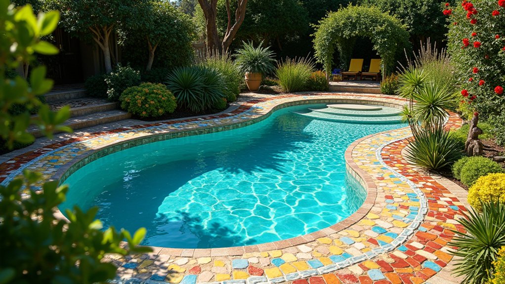 18 Creative Oval Above Ground Landscaping Ideas That Break the Mold colorful mosaic tile design