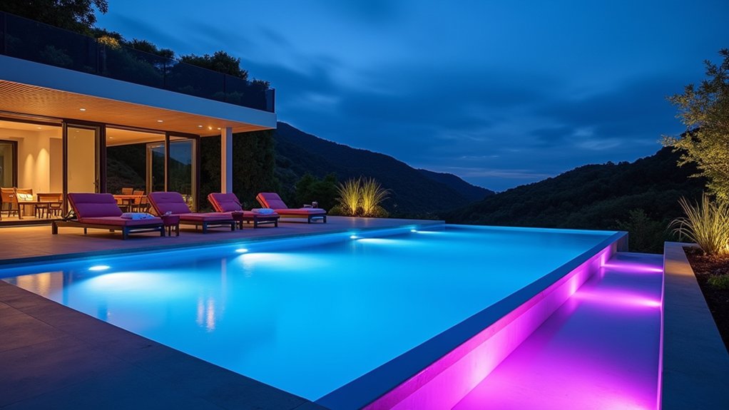 23 Modern Pool Design Ideas That Redefine Outdoor Living colorful programmable lighting displays