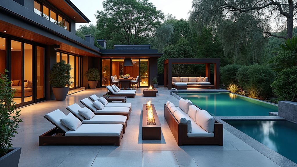 View of 19 Functional Pool Deck Furniture Layout Designs That Maximize Comfort ...