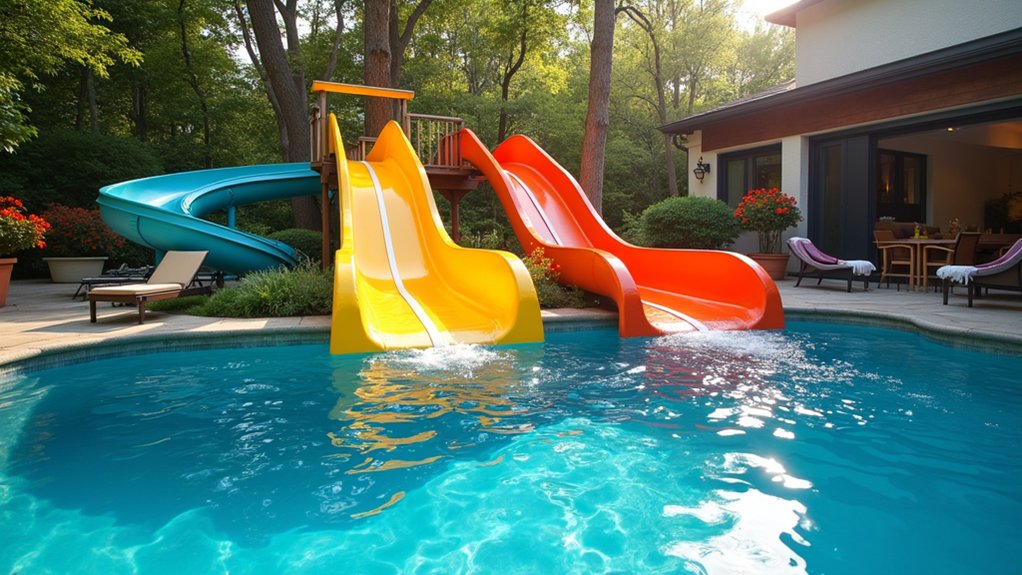 20 Pool Ideas With Slide Additions for Family Fun competitive dual racing slides
