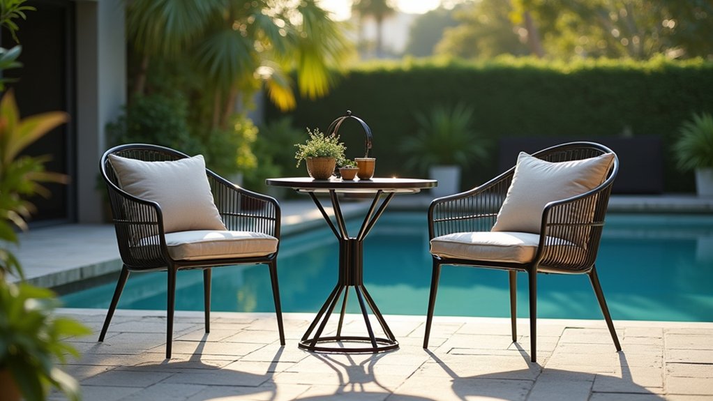 23 Cozy Pool Deck Decorating Ideas With Seating Areas for Relaxation contemporary elegant bistro set