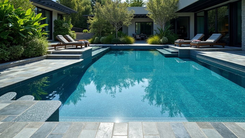 21 Stylish Pool Deck Tile Ideas That Add Color and Pattern contemporary large format tiles