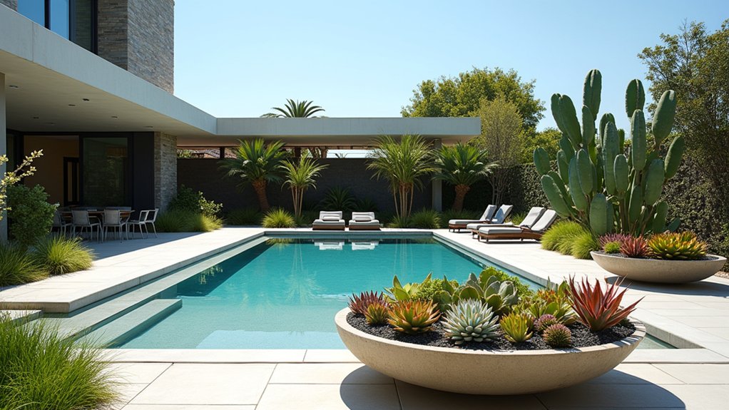 18 Trendy Pool Landscaping With Succulents That Thrive in the Sun contemporary succulent plant sculptures