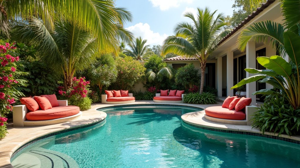 23 Tropical Pool Ideas to Create a Backyard Paradise cozy built in pool seating
