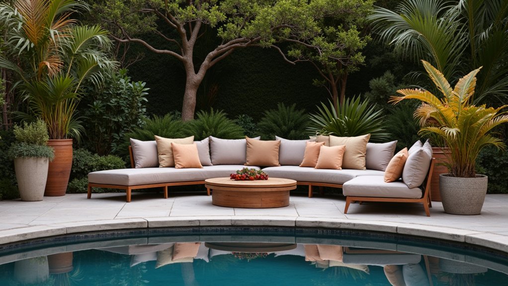 19 Functional Pool Deck Furniture Layout Designs That Maximize Comfort cozy circular gathering space